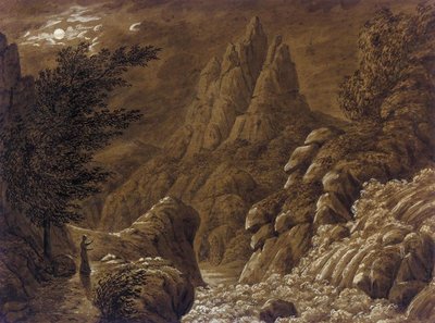Ideal Mountain Landscape with Waterfall by Caspar David Friedrich